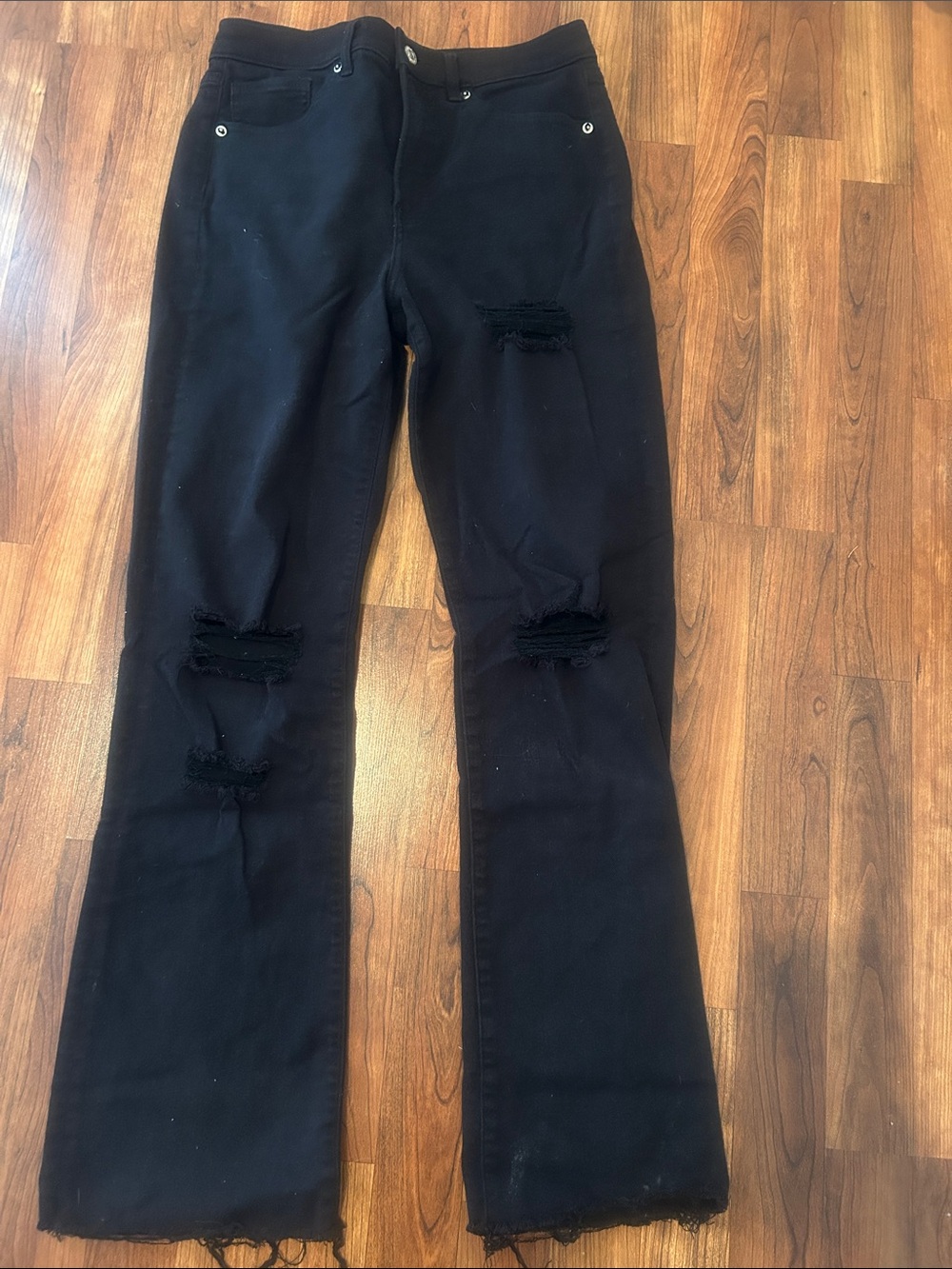 Express Black Distressed Flare Jeans